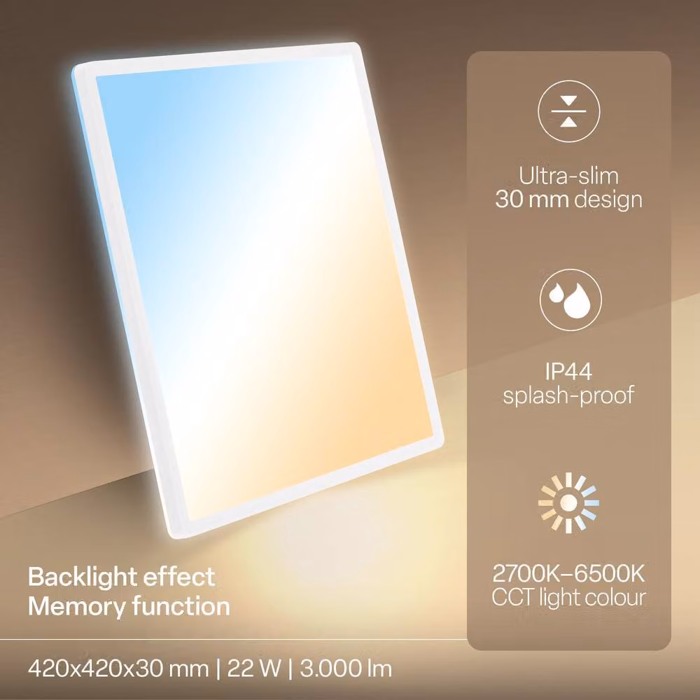 B.K.Licht White LED Slim Ceiling Panel Light with Remote Control, Dimmable CCT, IP44, W/D/H: 42 x 42 x 3 cm – 3