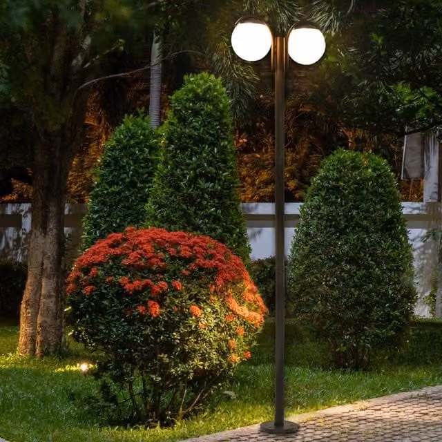 Wyld and Coco Black 2-Light Aluminium Garden Lamp Post with Synthetic Shade