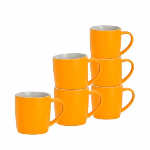 Argon Tableware Matte Yellow Stoneware Coffee Mugs, 350ml, Pack of 6 – 1