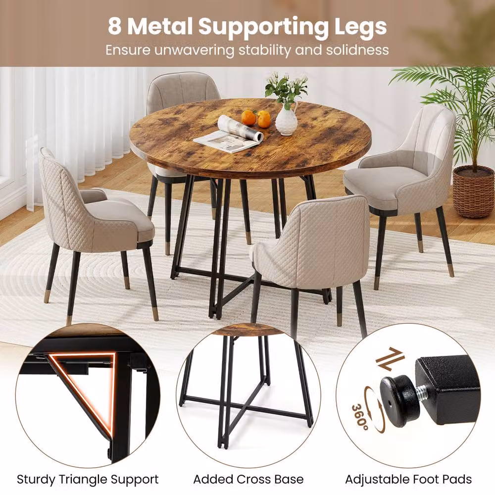 Costway Modern Round Dining Table in Brown, Diameter: 118 cm – 5