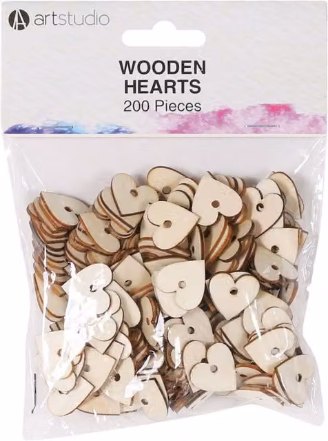 Art Studio Pack of 200 Wooden Hearts in Brown and Beige