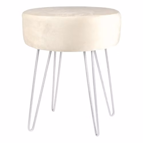 Harbour Housewares Round Velvet Footstool in Cream with Silver Legs, H41 x D45 cm – 1