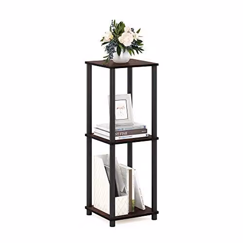 Furinno TURN-N-TUBE Set of 2 Stackable 2-Tier Side Tables with Open Shelves in Dark Cherry – 3