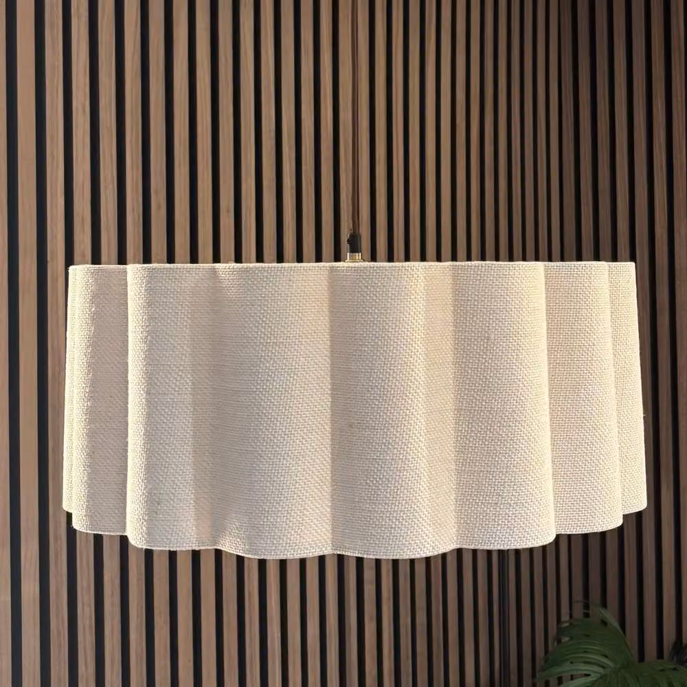 CGC Lighting Maria Scalloped Drum Lampshade in Beige Fabric, Diameter: 48 cm – 2
