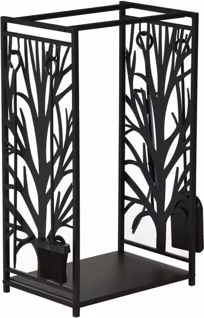 HOMCOM Heavy Duty Metal Firewood Log Rack in Matt Black