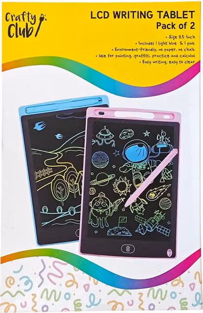 Crafty Club Pack of 2 LCD Writing Tablets in Multicolour and Black