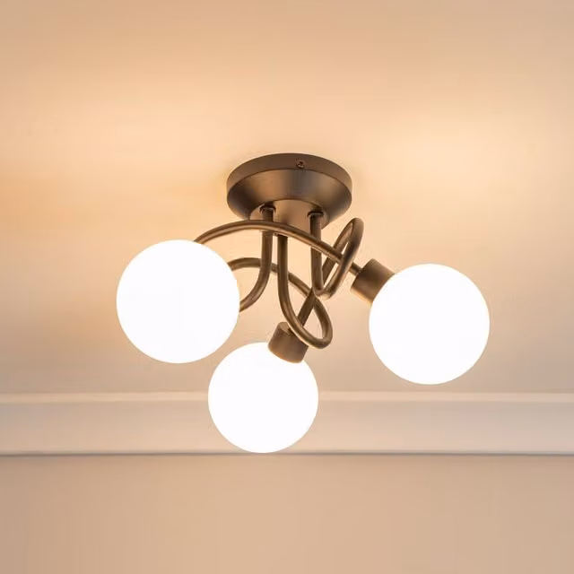 ValueLights Black 3 Way Flush Ceiling Light with White Frosted Glass Lampshades