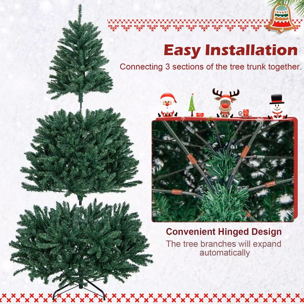 Costway 6 FT Artificial Hinged Christmas Tree with PVC Branch Tips in Green – 4
