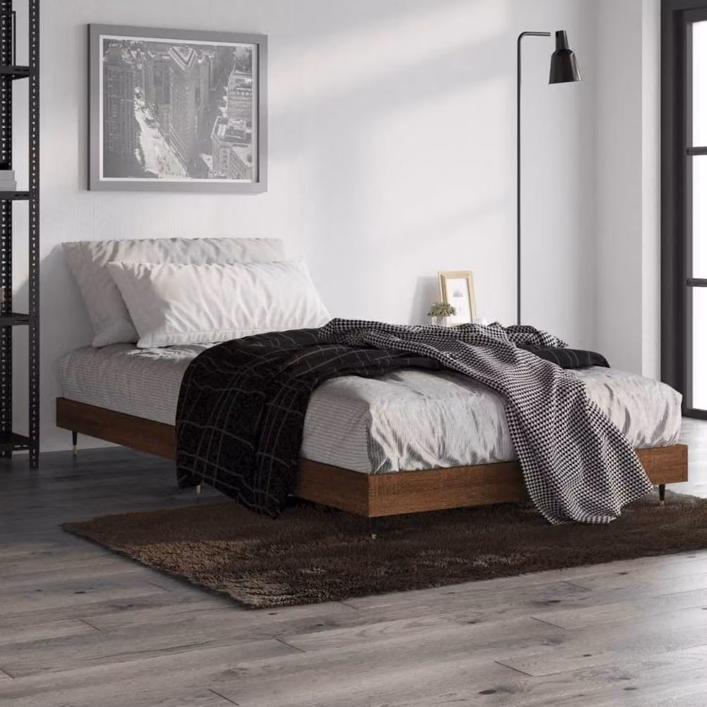 Berkfield Home Modern Bed Frame in Brown Oak, W: 100 cm, D: 200 cm – 2
