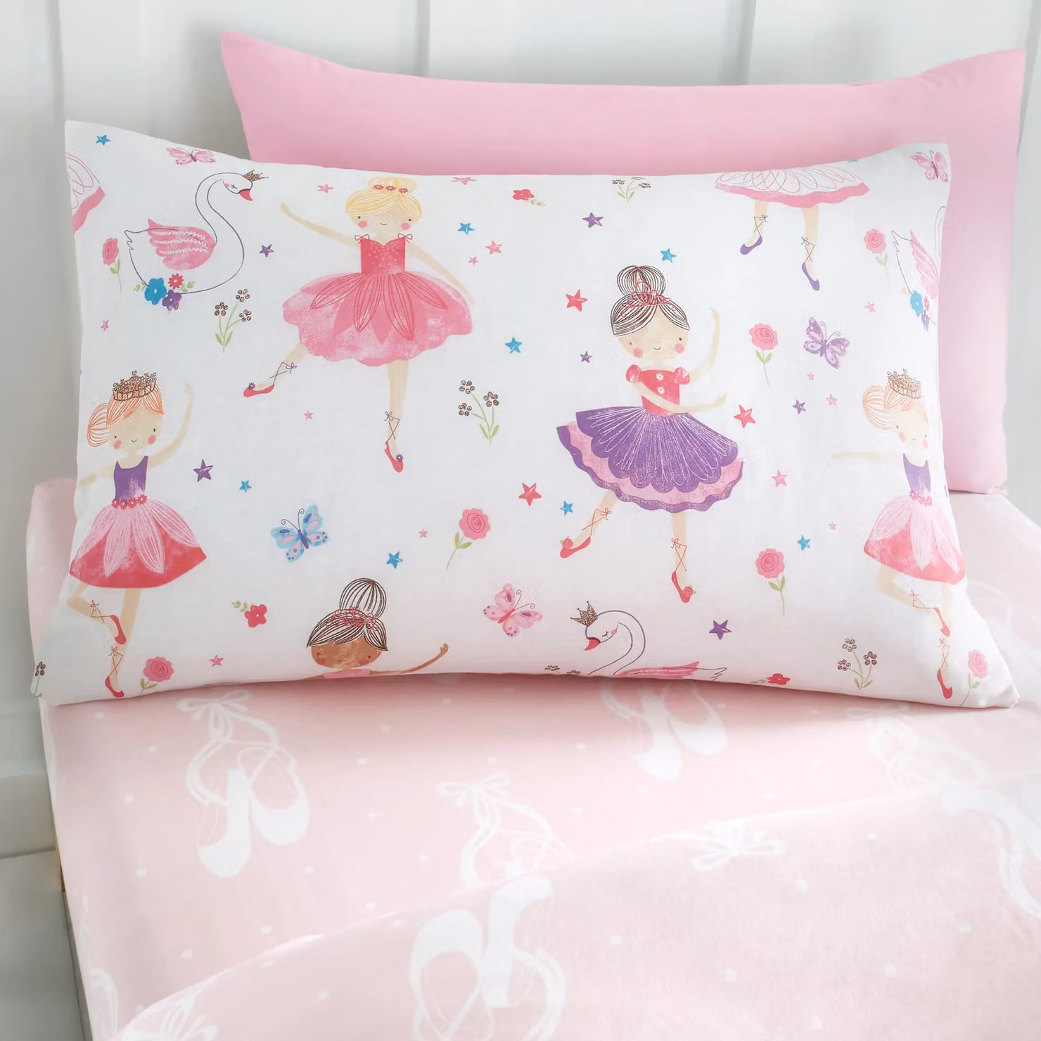Happy Linen Company Kids Prima Ballerina Ballet Fitted Sheet, Pink, W/D/H: 140 x 190 cm