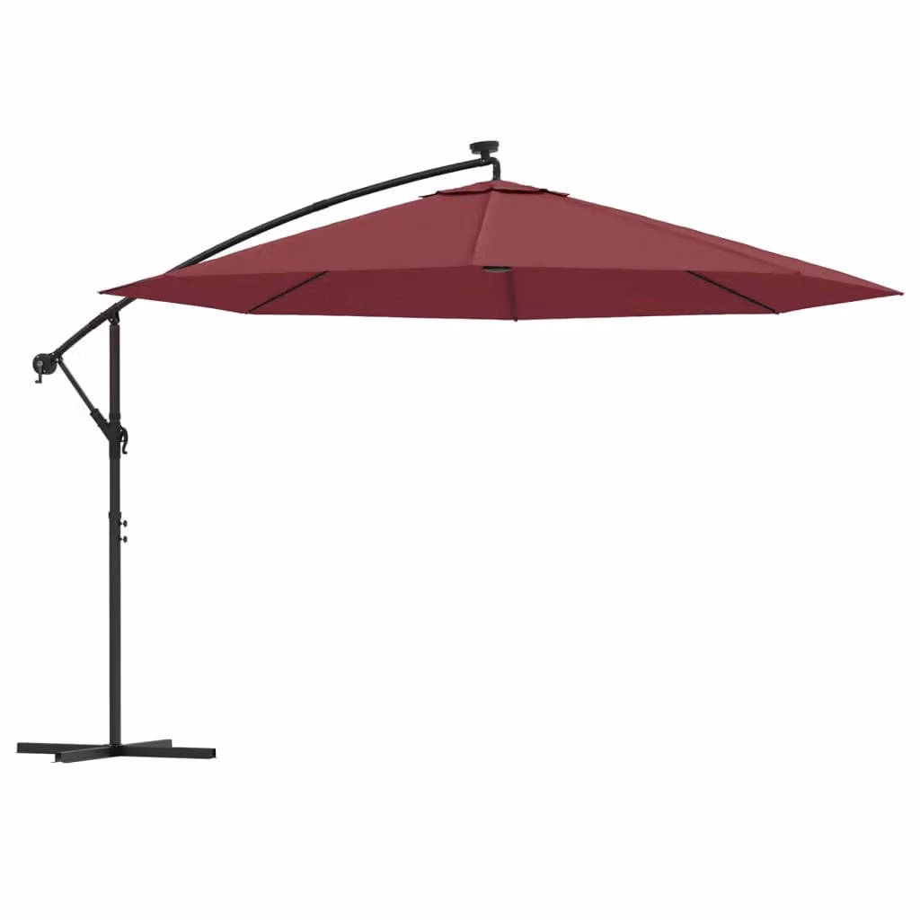 Berkfield Home Cantilever Garden Umbrella with LED Lights in Bordeaux Red, 350 cm – 2