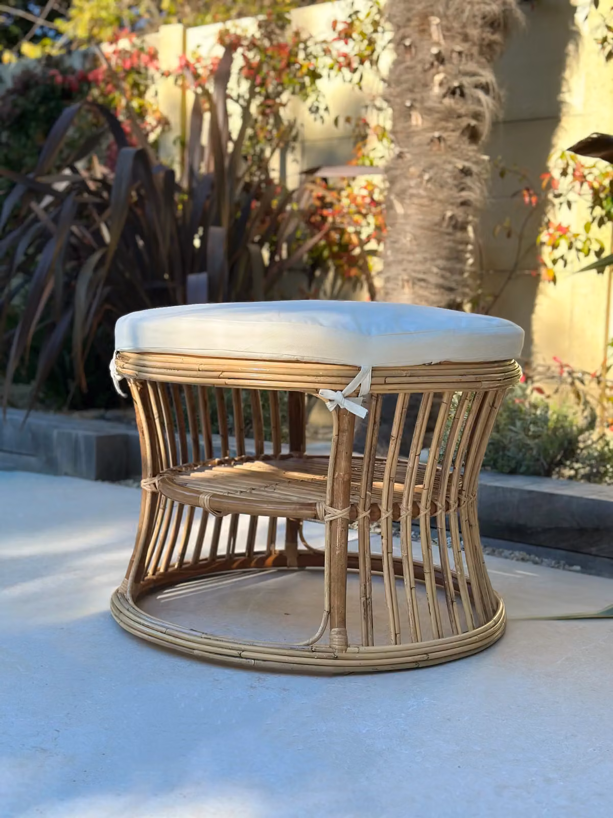 SERAM Nordlys Beige Wicker and Fabric Cylindrical End Table Pouf with Removable Cover – 2