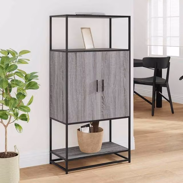 Berkfield Home Grey Sonoma Highboard in Engineered Wood and Metal, W/D/H: 68 x 35 x 139 cm – 1