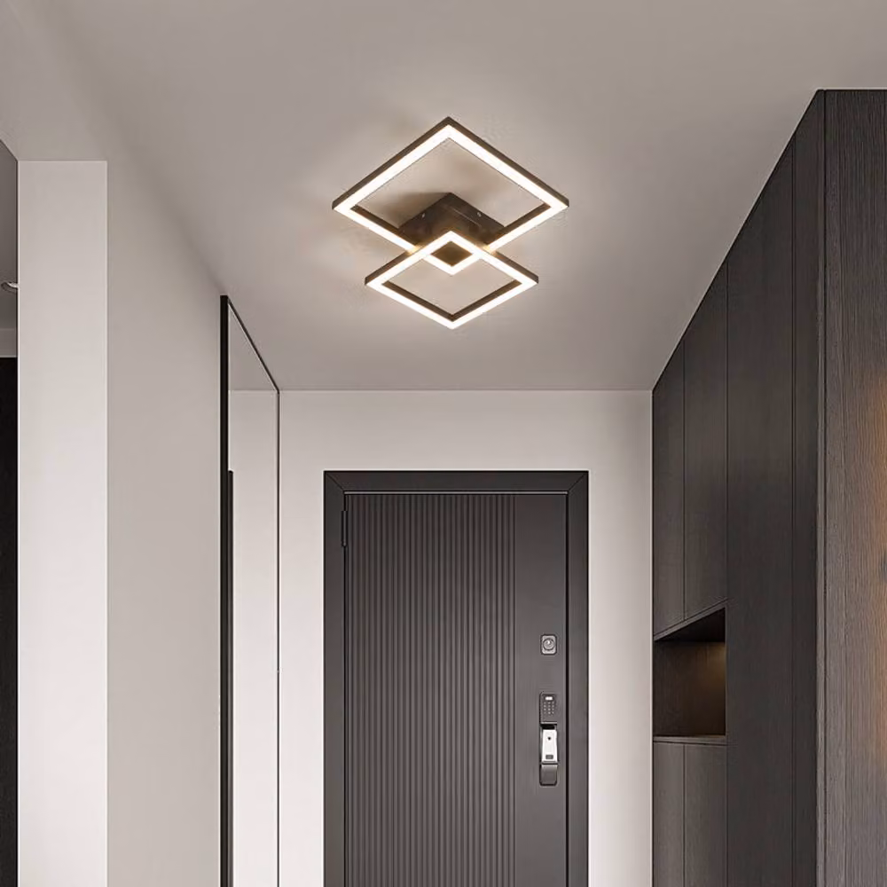 COMELY Modern 36W LED Ceiling Light with 2-Square Design, Warm White 3000K, Dimmable with Remote Control, Black – 3