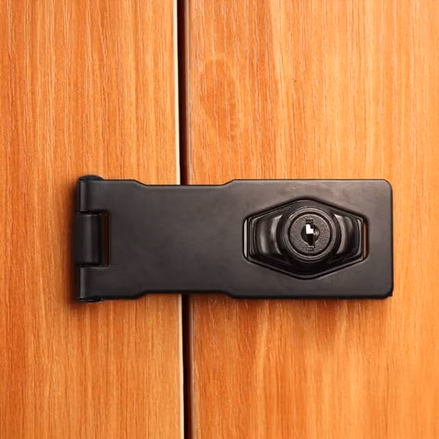 Livingandhome Metal Mechanical Keyed Hasp Lock for Cabinet, Black, W: 13.5 cm, D: 4 cm, H: 3 cm