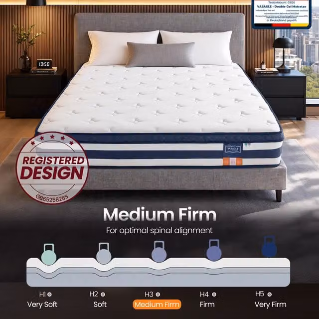 VASAGLE Hybrid King Bed Mattress with Cooling Gel Memory Foam, Blue and White, W: 150 cm, D: 200 cm, H: 25 cm