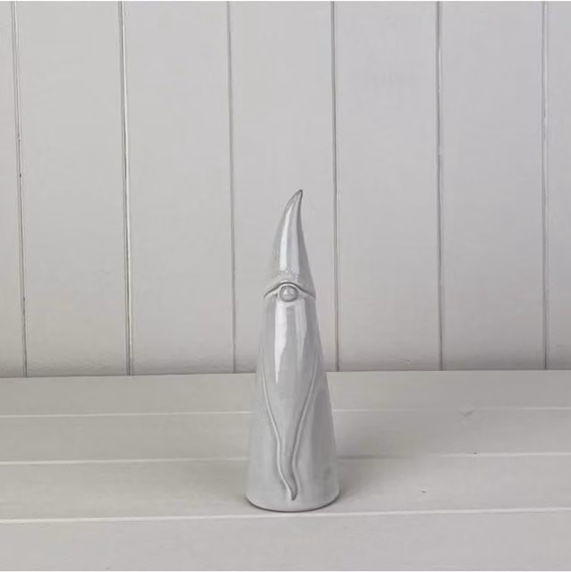 KDMD White and Light Grey Glazed Ceramic Tall Gonk Ornament with Textured Detail