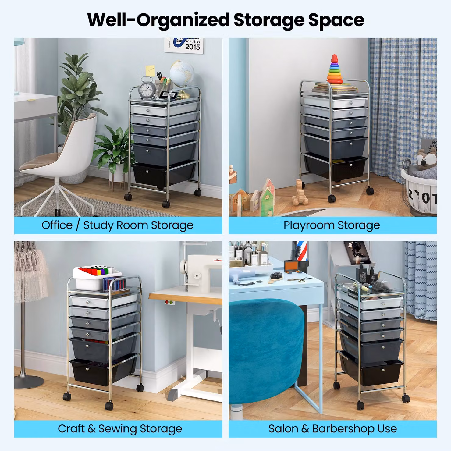 Gymax 6-Drawer Metal Mobile Utility Storage Trolley in Black – 5