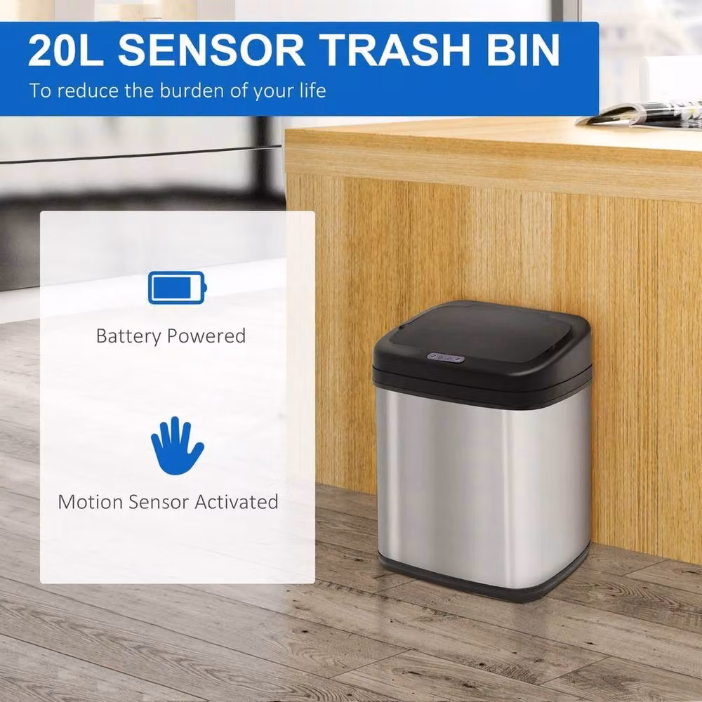 VOGREX 20L Stainless Steel Automatic Sensor Waste Bin in Silver – 4