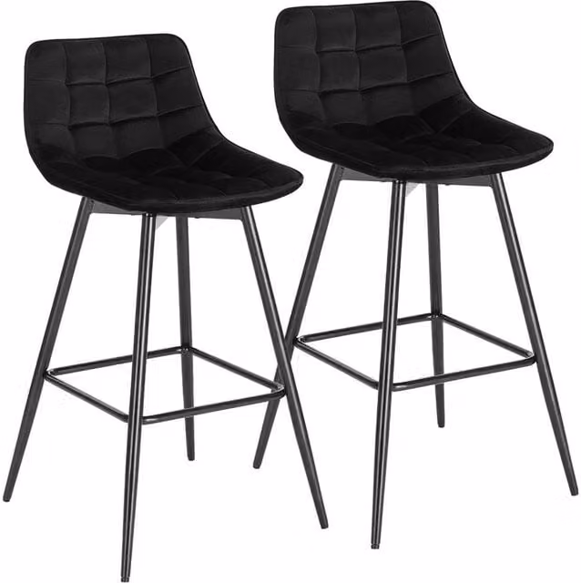 Nordara Set of 2 Black Velvet and Metal Modern Bar Stools for your Kitchen