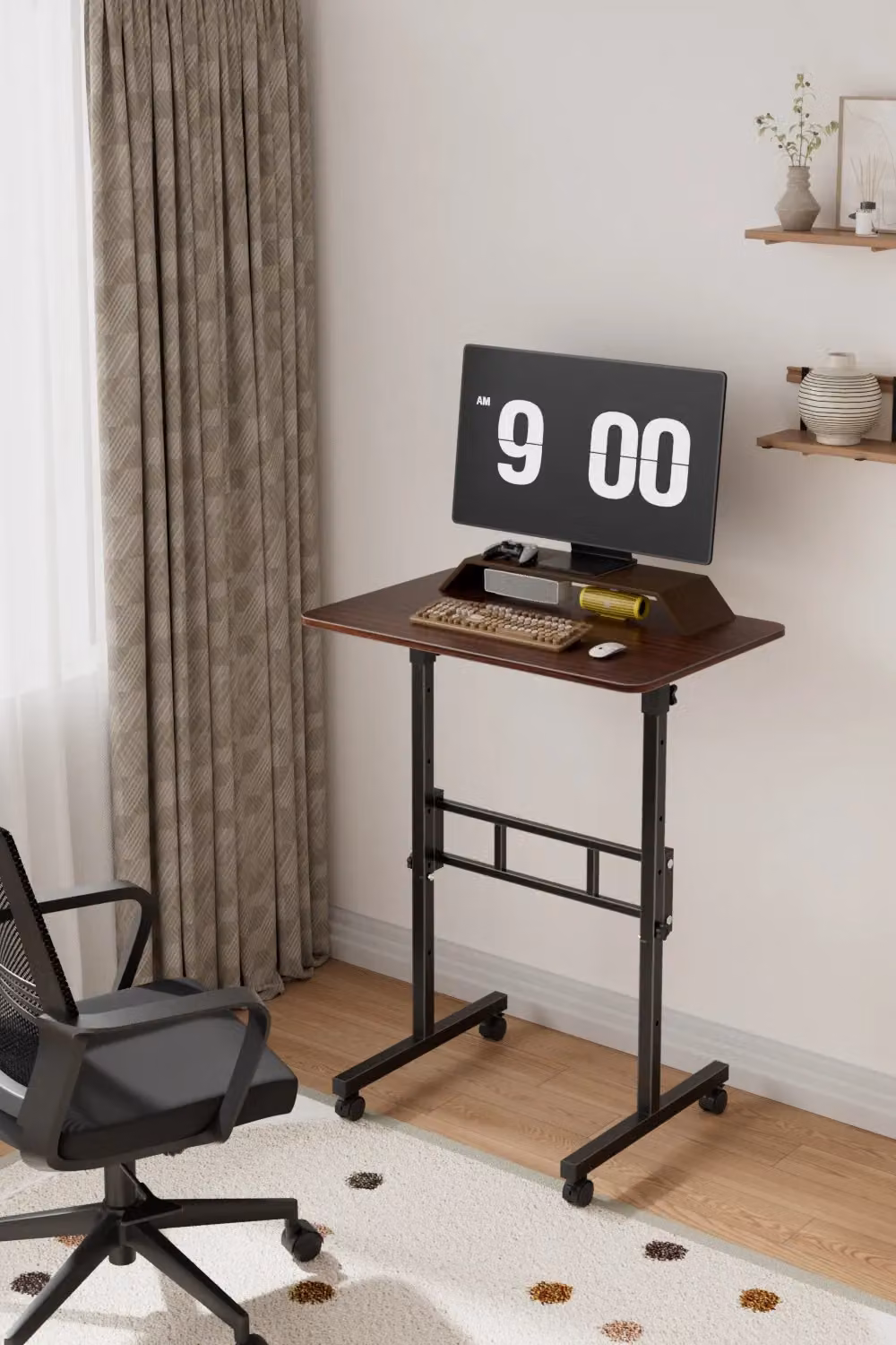 Living and Home Height Adjustable Mobile Laptop Desk with Wheels in Brown – 3