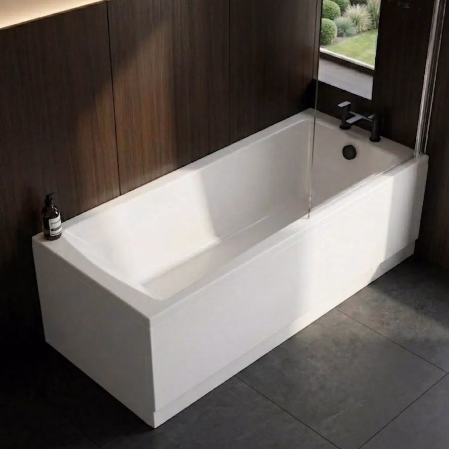 Balterley Square White Bath Set with Chrome Screen, Black Waste and Leg Set, W/D/H: 170 x 70 x 3 cm – 2