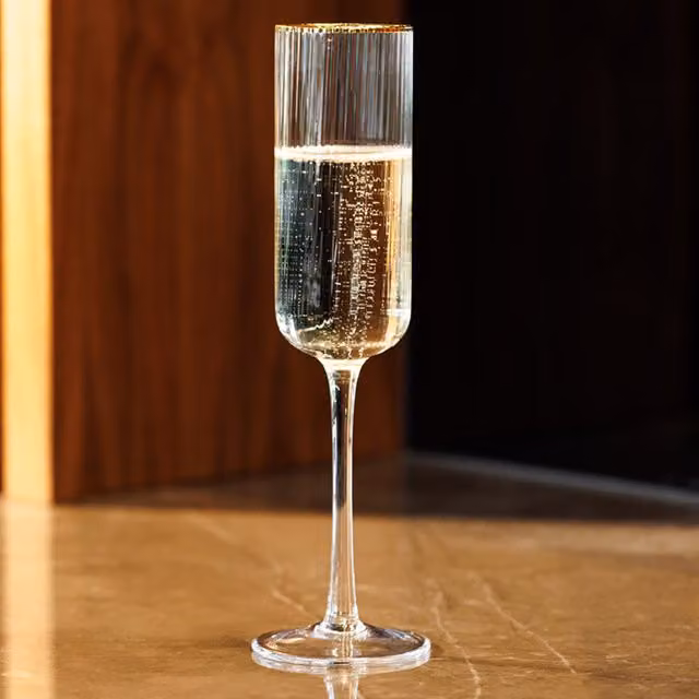 Mikasa Striped Gold Crystal Champagne Flutes, 4 x 200ml, Transparent