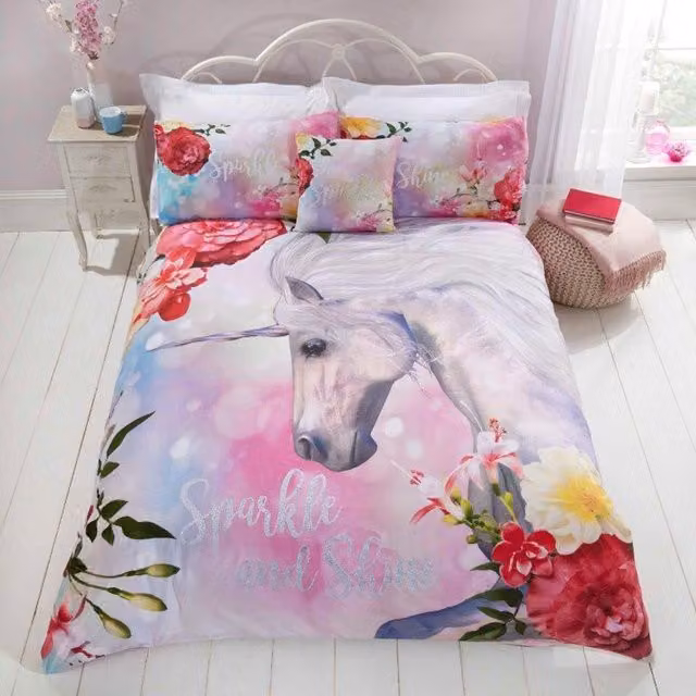 Rapport Home Sparkle Shine Floral Duvet Set with Pillowcase, Multicolour Pink, W: 140 cm, L: 200 cm