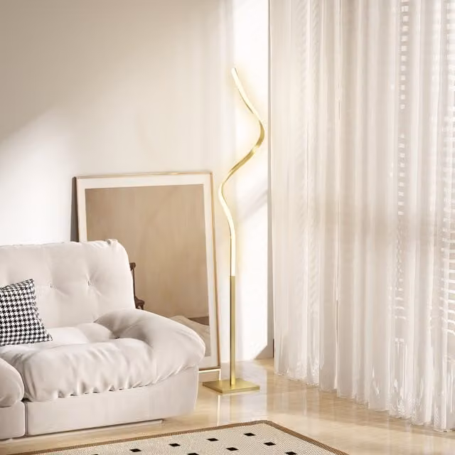 HOMCOM Modern LED Arc Floor Lamp with Foot Switch in Gold Tone