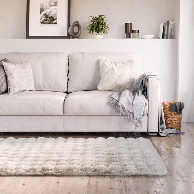 NewEdgeBlinds Faux Fur Rectangular Rug in White and Yellow, Width: 230 cm