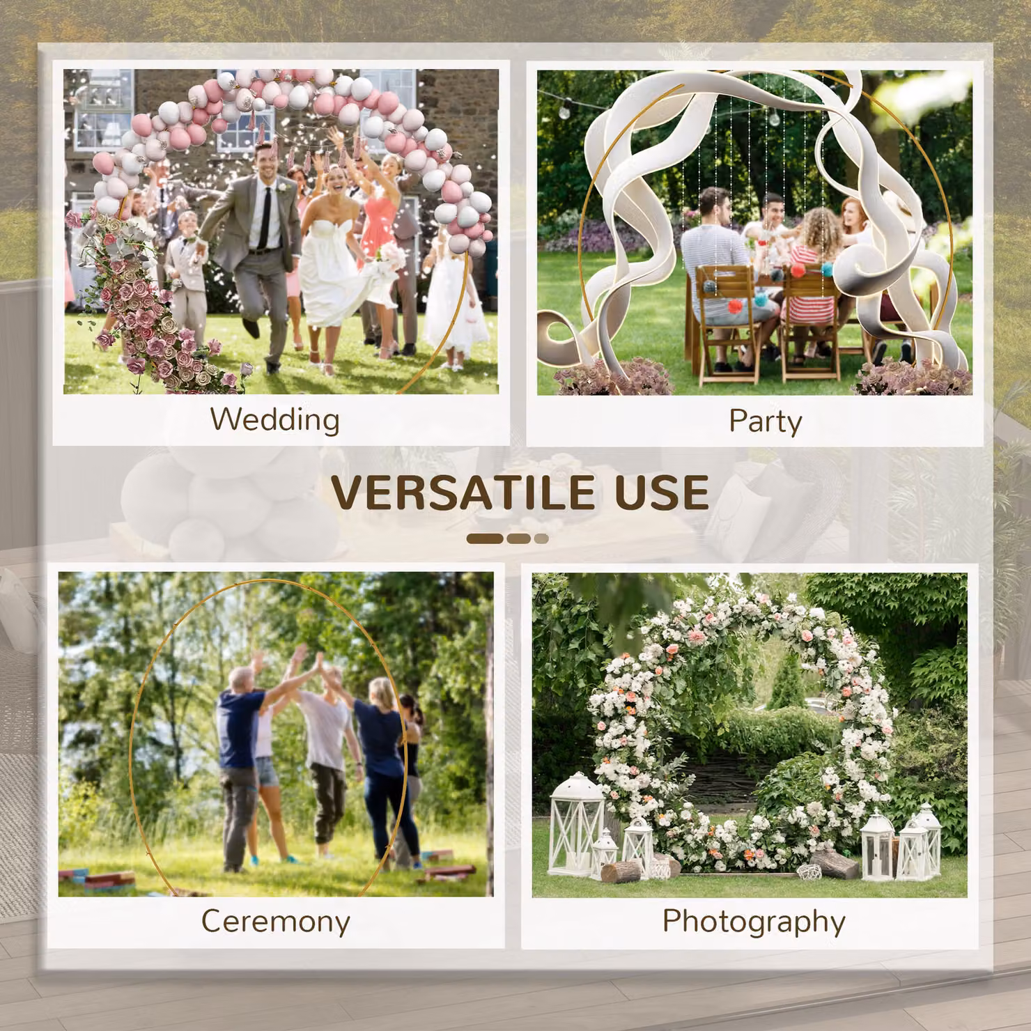 Outsunny Gold Tone Round Metal Wedding Arch Backdrop Stand, 222cm – 4