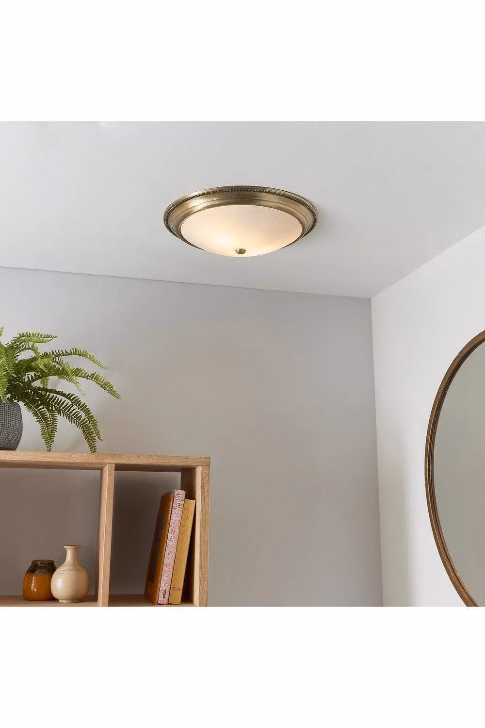Netlighting Atlas 2 Light Flush Ceiling Light in Antique Brass and Gold with Acid Glass and E27 Socket – 2