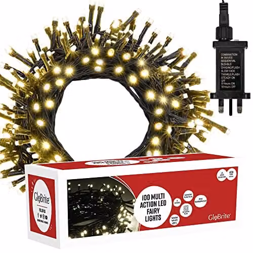 Globrite 100 LED White Fairy String Lights with Remote Control and Timer for Christmas and Halloween Decorations – 1