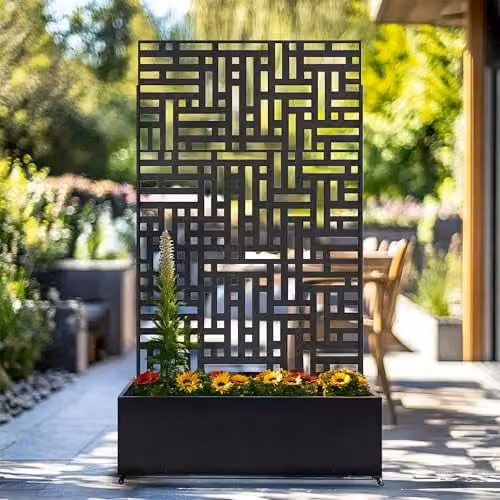 Nicoman Metal Freestanding Outdoor Privacy Screen with Plant Pot in Black or Anthracite, W/H: 90 x 180 cm – 1
