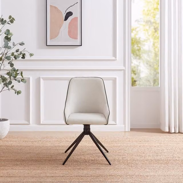 FurnitureboxUK Beaumont Fabric Swivel Chairs, Set of 2, Cream