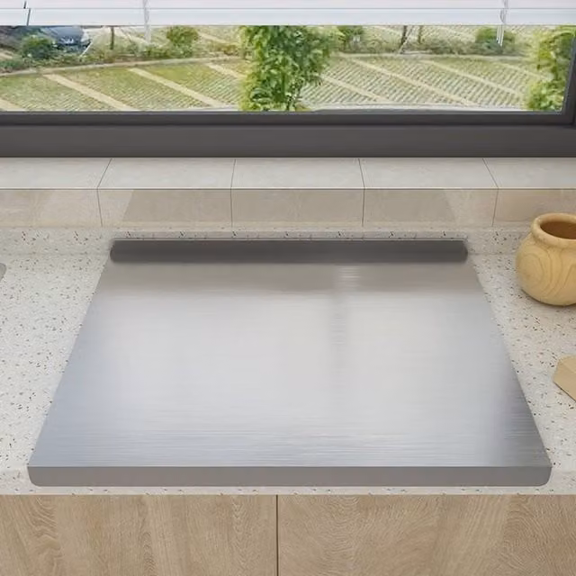 Havendro Stainless Steel Rectangular Kitchen Worktop with Handle in Silver