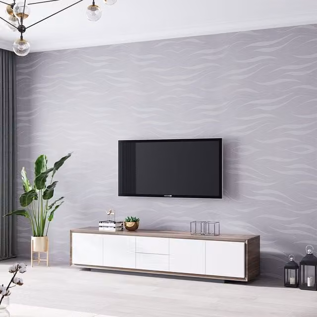 Garden Sanctuary Striped 3D Non Woven Self Adhesive Wallpaper in Silver Grey