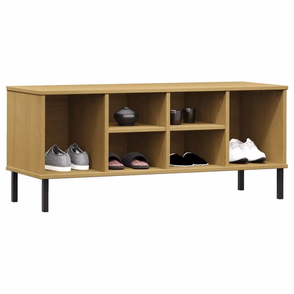 Berkfield Home OSLO Solid Wood Shoe Rack in Light Tan with Metal Legs, W/D/H: 106 x 35 x 45 cm – 3