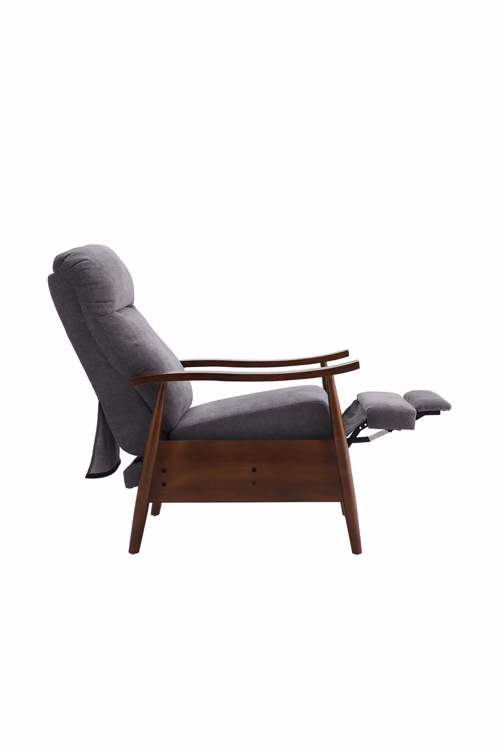Living and Home Grey Fabric Manual Recliner with Walnut Wooden Armrests – 2