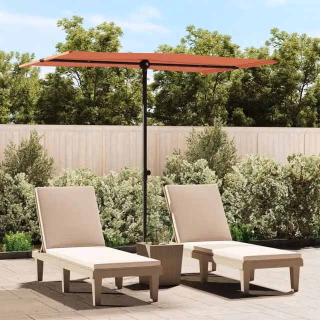 Berkfield Home Outdoor Parasol with Aluminium Pole, Brown/Orange, W: 200 cm, D: 150 cm