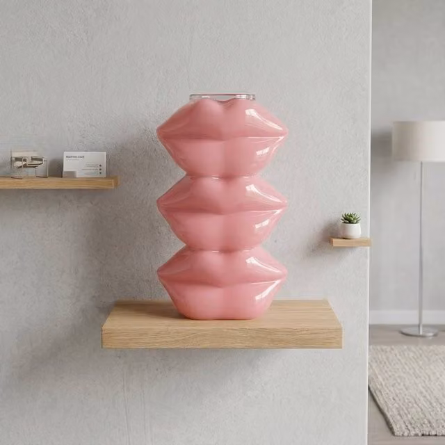 Garden Greatness The Feel Good Club Lip Stack Vase in Pink and Multicolour, H 25.5 cm x W 16 cm x D 11 cm