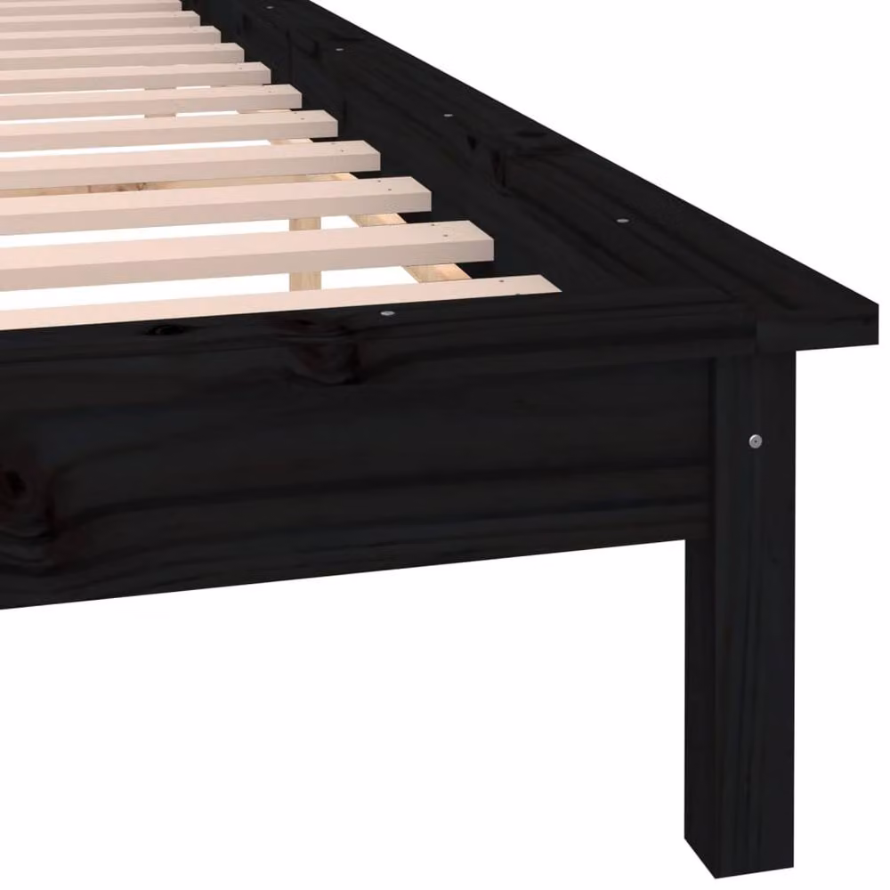 Berkfield Home LED Small Double Bed Frame in Black Solid Pine Wood, W/D/H: 120 x 190 x 26 cm – 5
