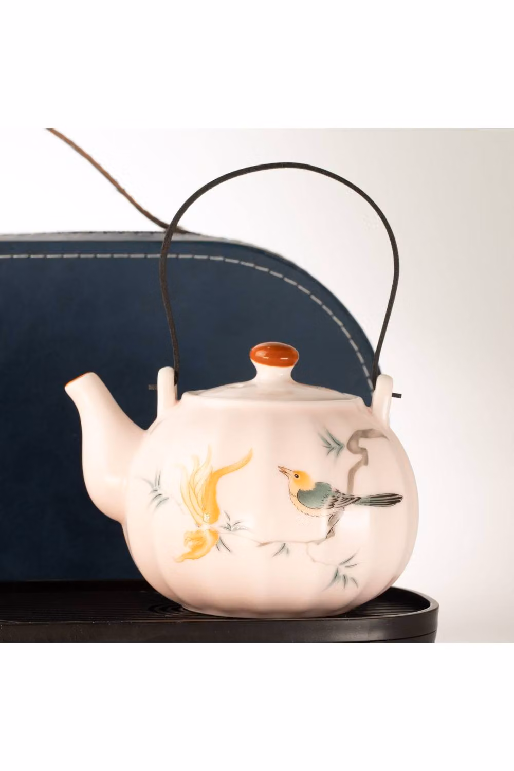 KDMD Pink Vintage Pumpkin Style Ceramic Travel Teapot Set with Four Floral Cups – 2