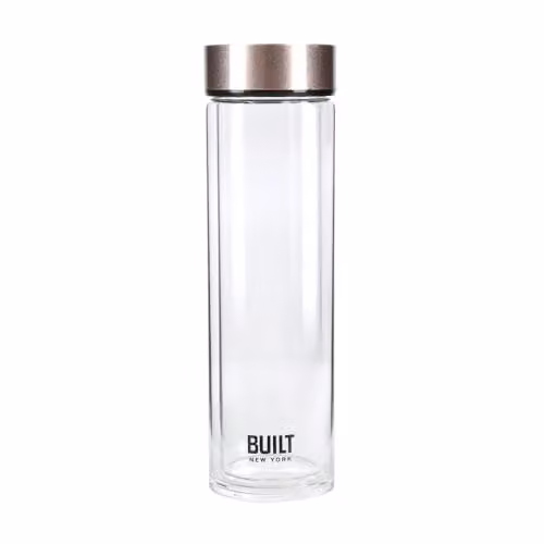 BUILT New York Tiempo Glass Water Bottle, Gold, 450ml