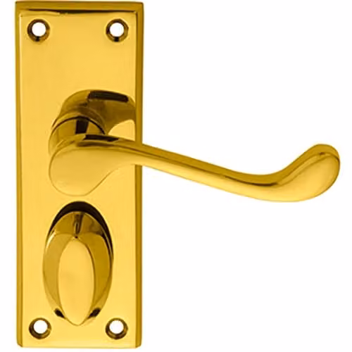 Loops Pair Victorian Scroll Handle on Privacy Backplate in Polished Brass