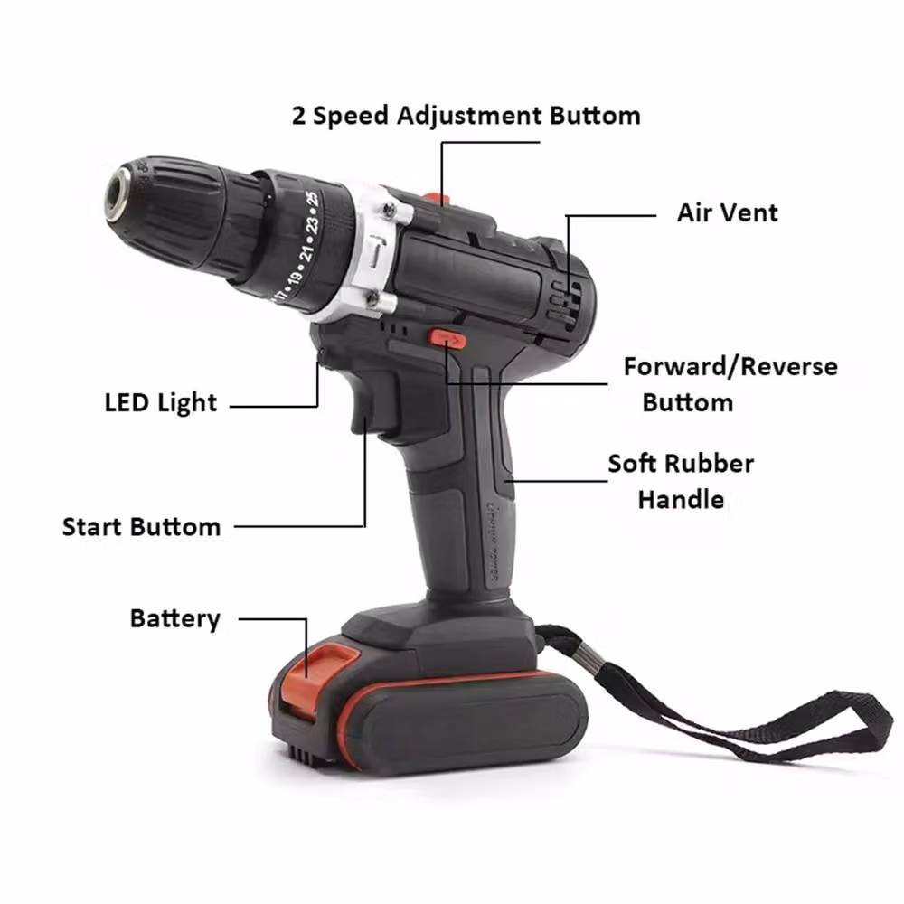 Ventryn 48V Cordless Hammer Drill and Electric Impact Driver Set with Rechargeable Battery, Black – 5