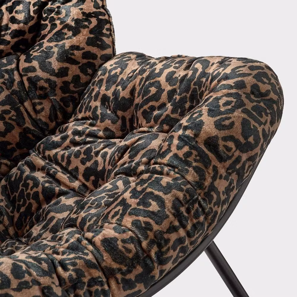 OHS Brown Animal Print Fleece Rocking Chair with Armrests and Metal Frame – 4