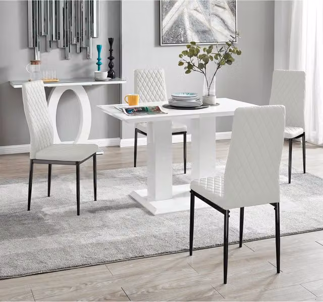 FurnitureboxUK Imperia White Rectangular Dining Table and 4 Milan Black Leg Chairs Set