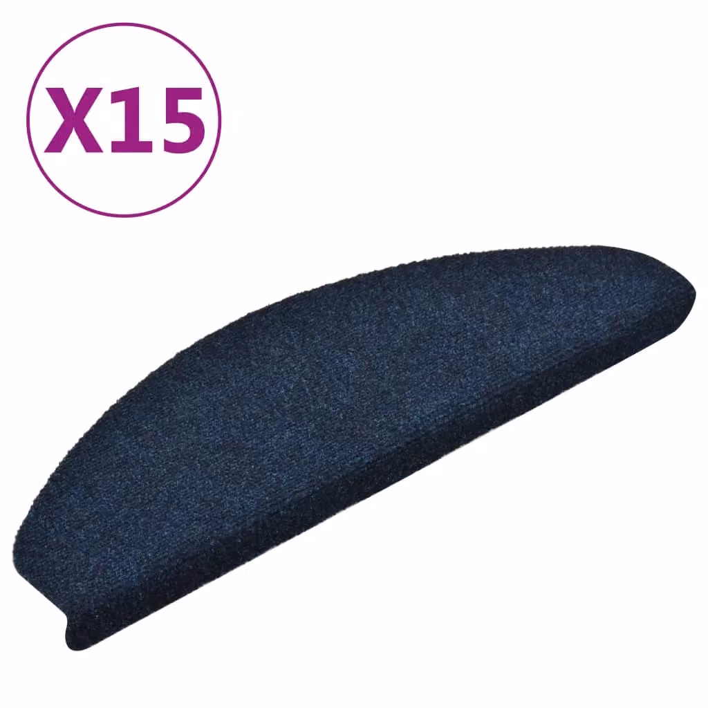 Berkfield Home Self-adhesive Needle Punch Stair Mats, 15 Pieces, Blue, W: 65 cm, D: 21 cm, H: 4 cm – 2