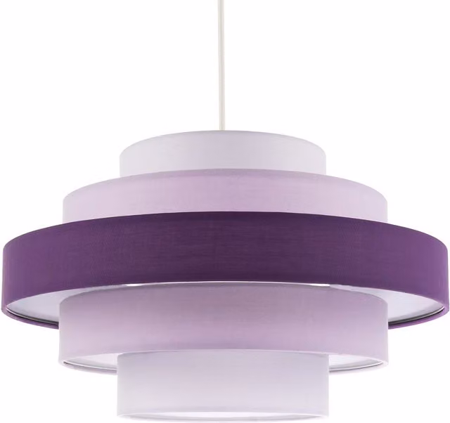 Happy Homewares Contemporary Round Triple Tier Purple Cotton Fabric Pendant Light Shade